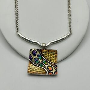 Unique Matte Silver and Gold Animal Print Pendant Necklace